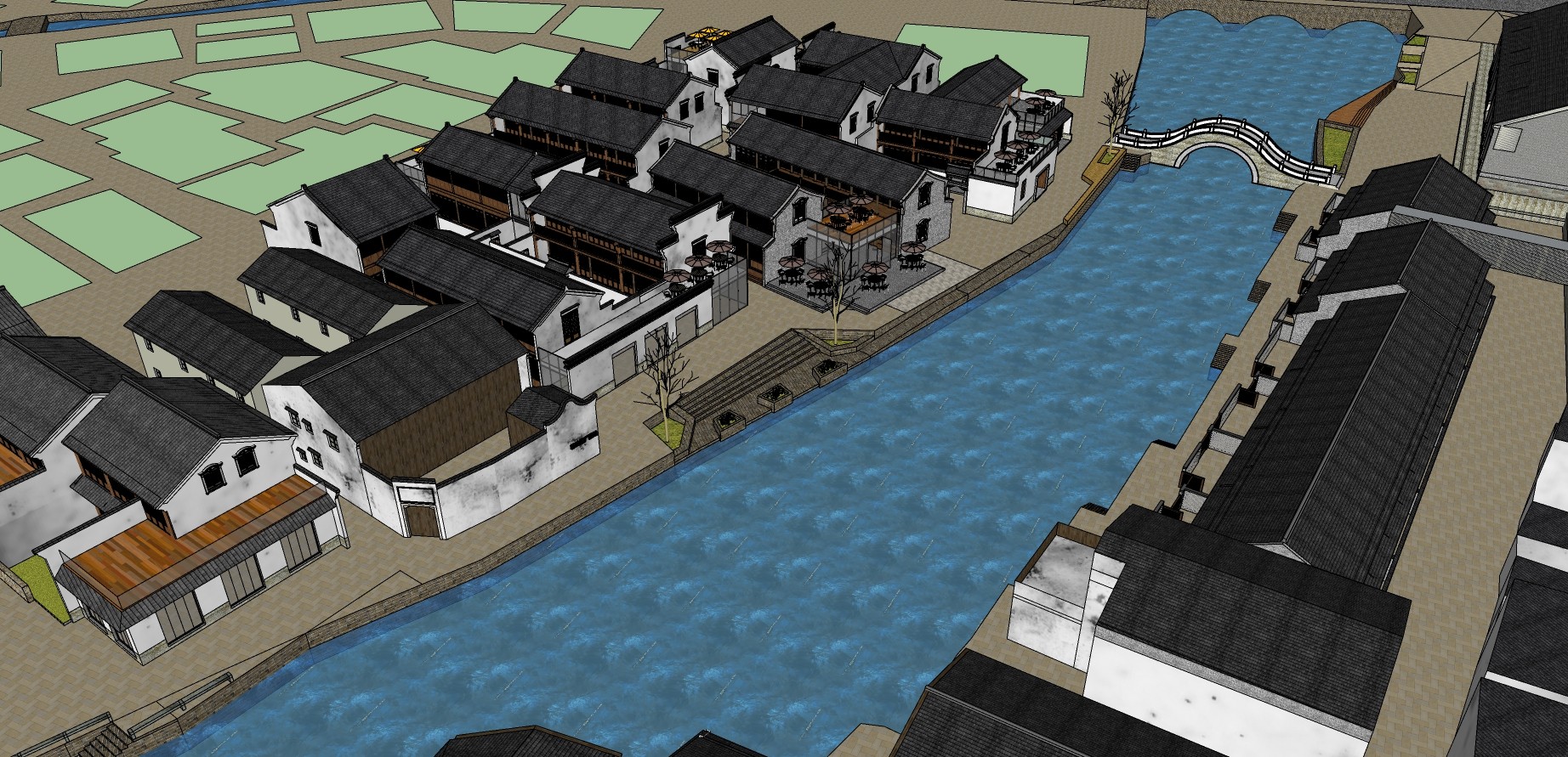 中式古建古典小镇su草图模型下载