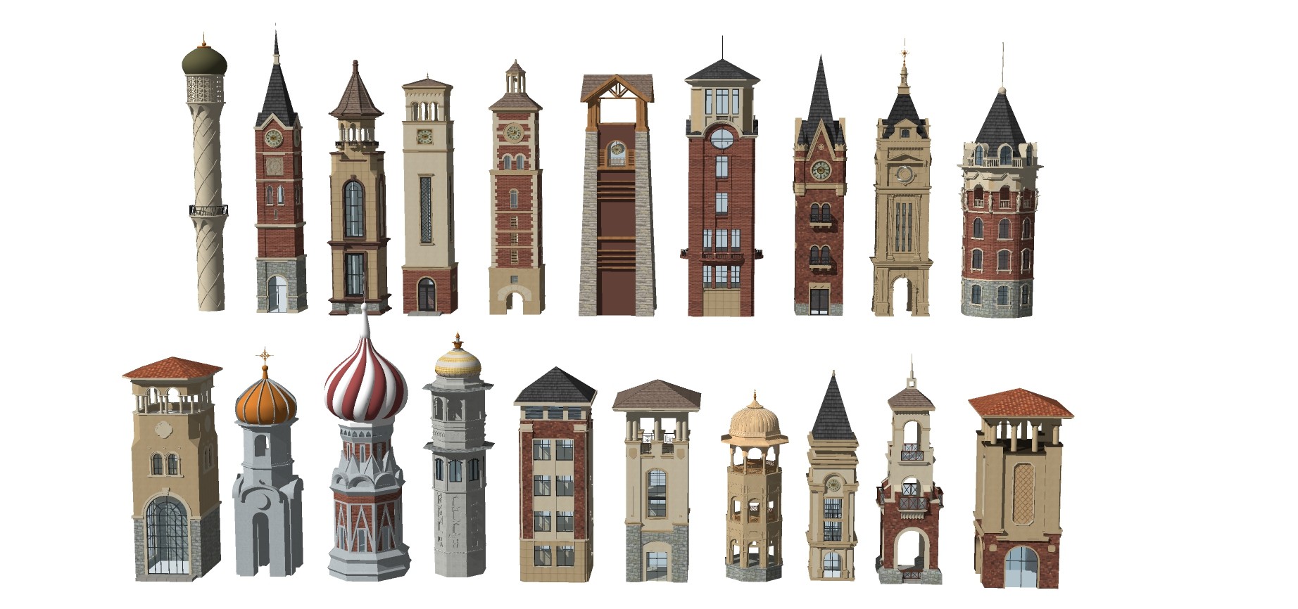09中式欧式法式古建钟楼塔楼su模型su草图模型下载