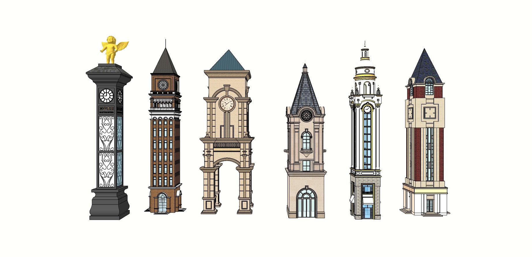 欧式法式古典古建钟楼,su草图模型下载