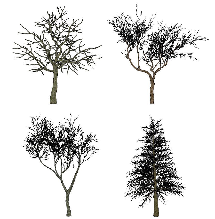 现代景观树枯木,干枝su草图模型下载