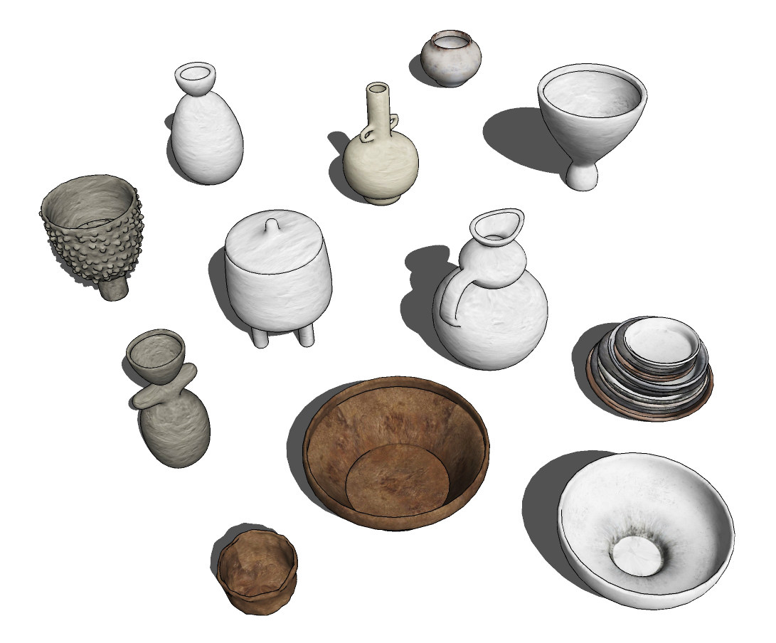 现代陶瓷土陶工艺品，陶罐摆件su草图模型下载