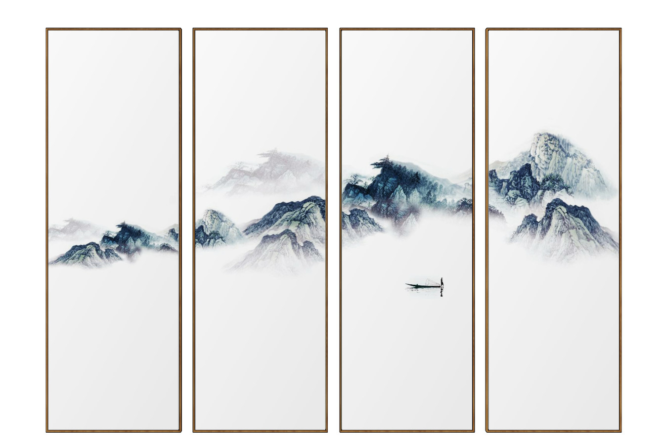 新中式山水装饰画，挂画su草图模型下载