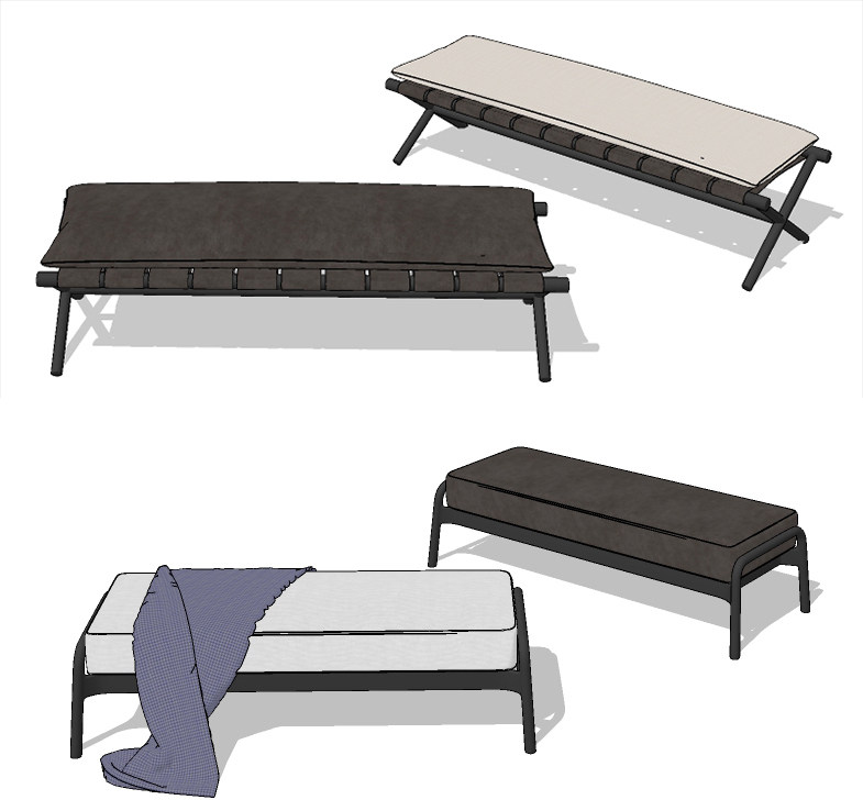 新中式床尾凳su草图模型下载
