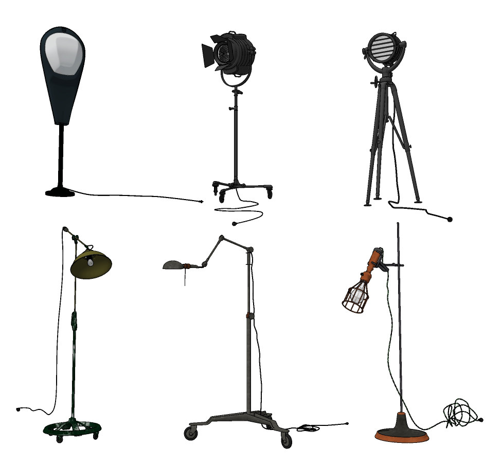 工业风，美式，落地灯摄影棚灯具su草图模型下载