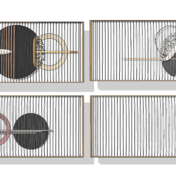 现代长条背景抽象装饰挂画，立体画su草图模型下载