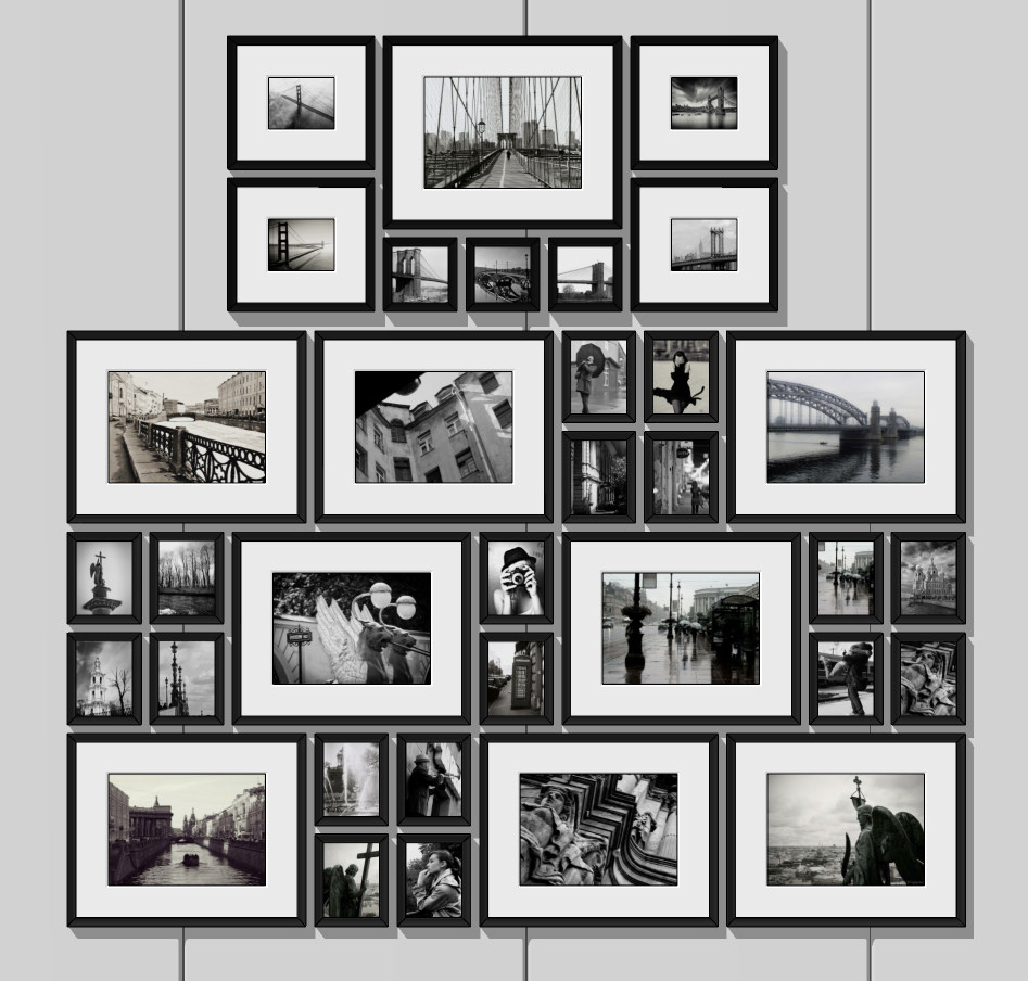 现代黑白旧照片装饰画，照片墙su草图模型下载