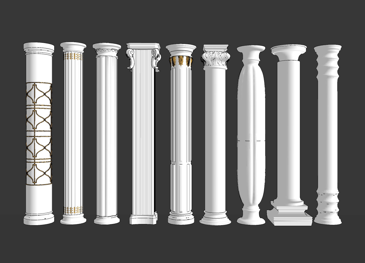 欧式雕花罗马柱，柱子su草图模型下载