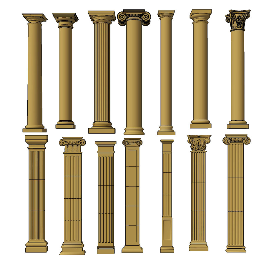 欧式轻奢罗马柱柱头，柱子su草图模型下载
