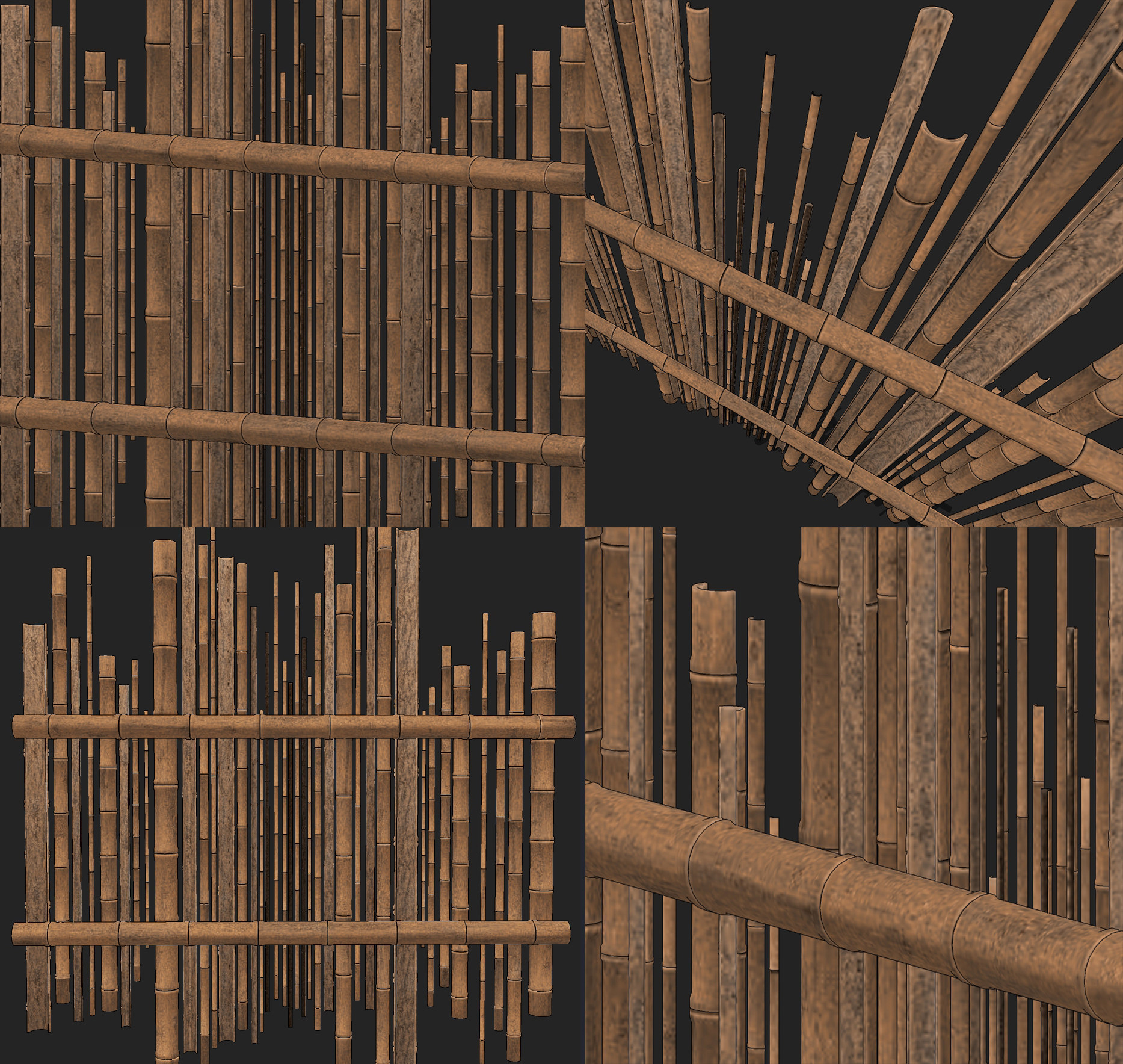 新中式竹子，竹竿，篱笆栏杆，栅栏su草图模型下载