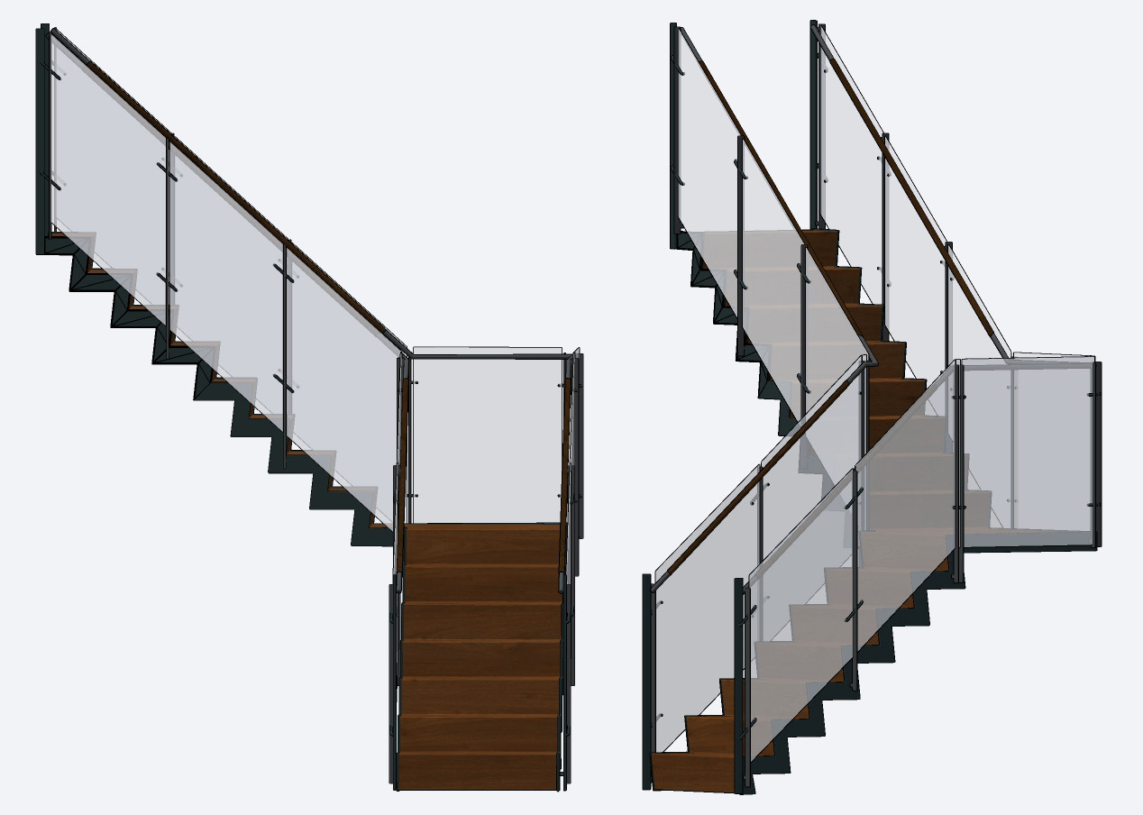 现代实木玻璃钢架楼梯su草图模型下载