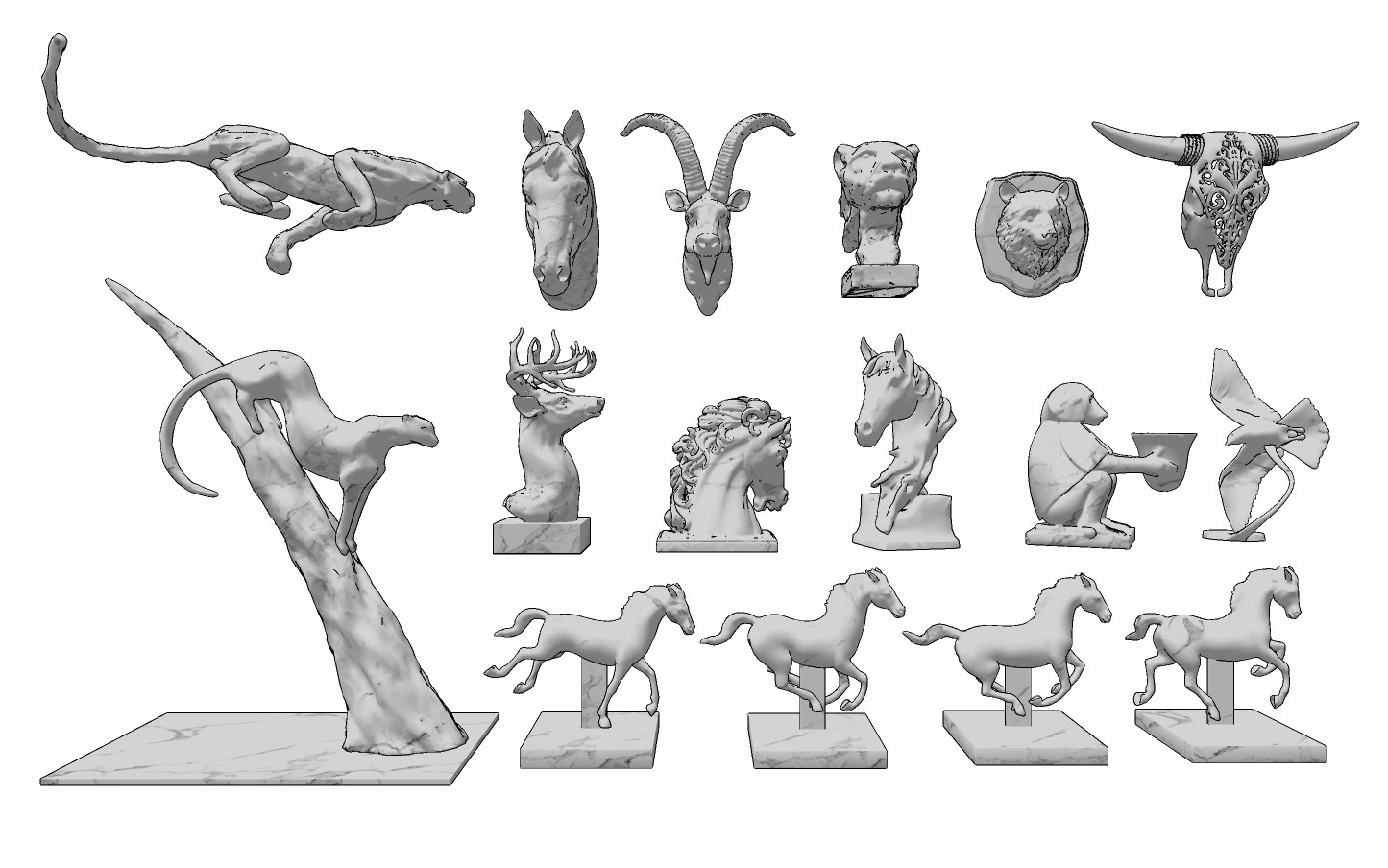 现代，猎豹，羊头，马头，骏马动物雕塑，挂件su草图模型下载