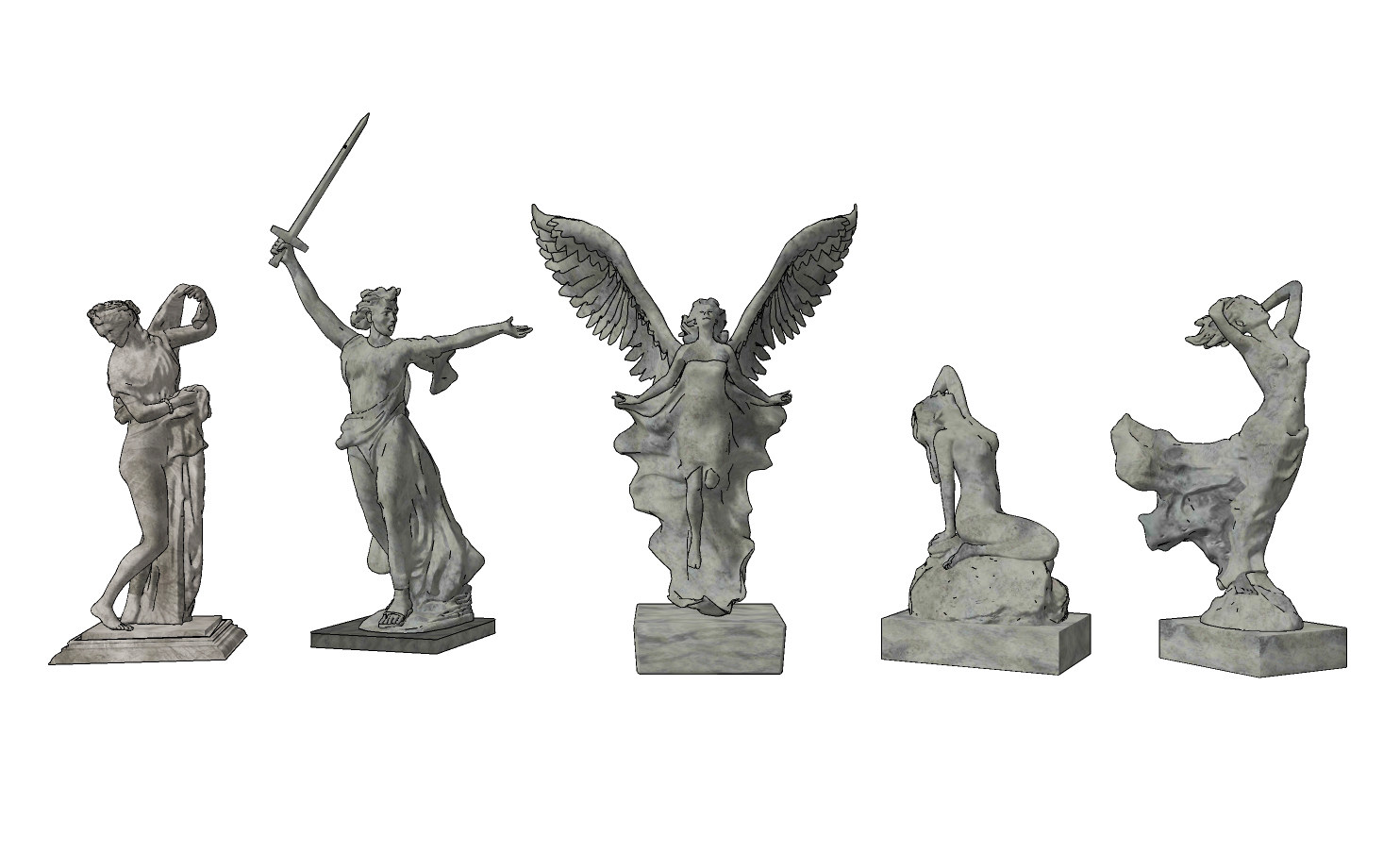 欧式人物雕塑，雕像摆件su草图模型下载