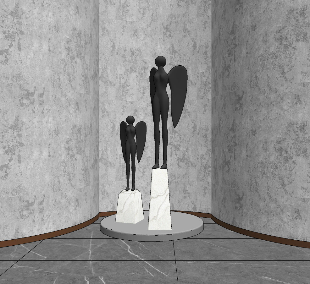 现代抽象人物雕塑摆台摆件su草图模型下载