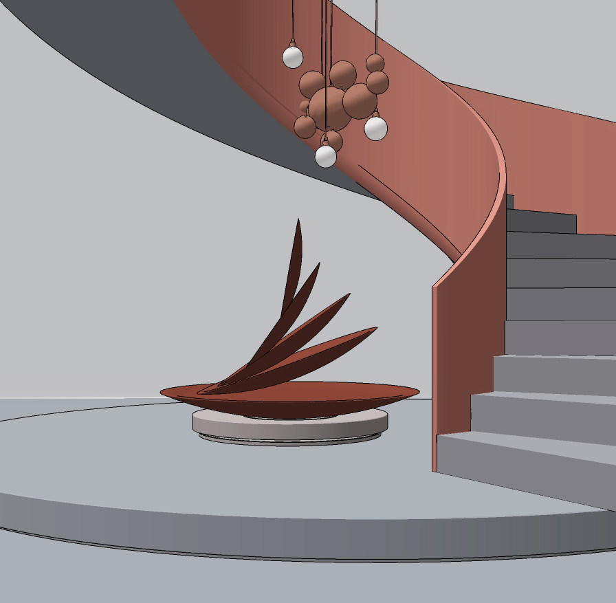 现代抽象雕塑，旋转楼梯su草图模型下载
