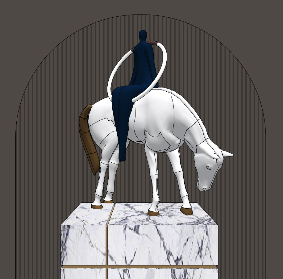 现代抽象人物骑马雕塑su草图模型下载