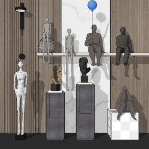 现代艺术人物，金属人雕塑摆台，摆件su草图模型下载