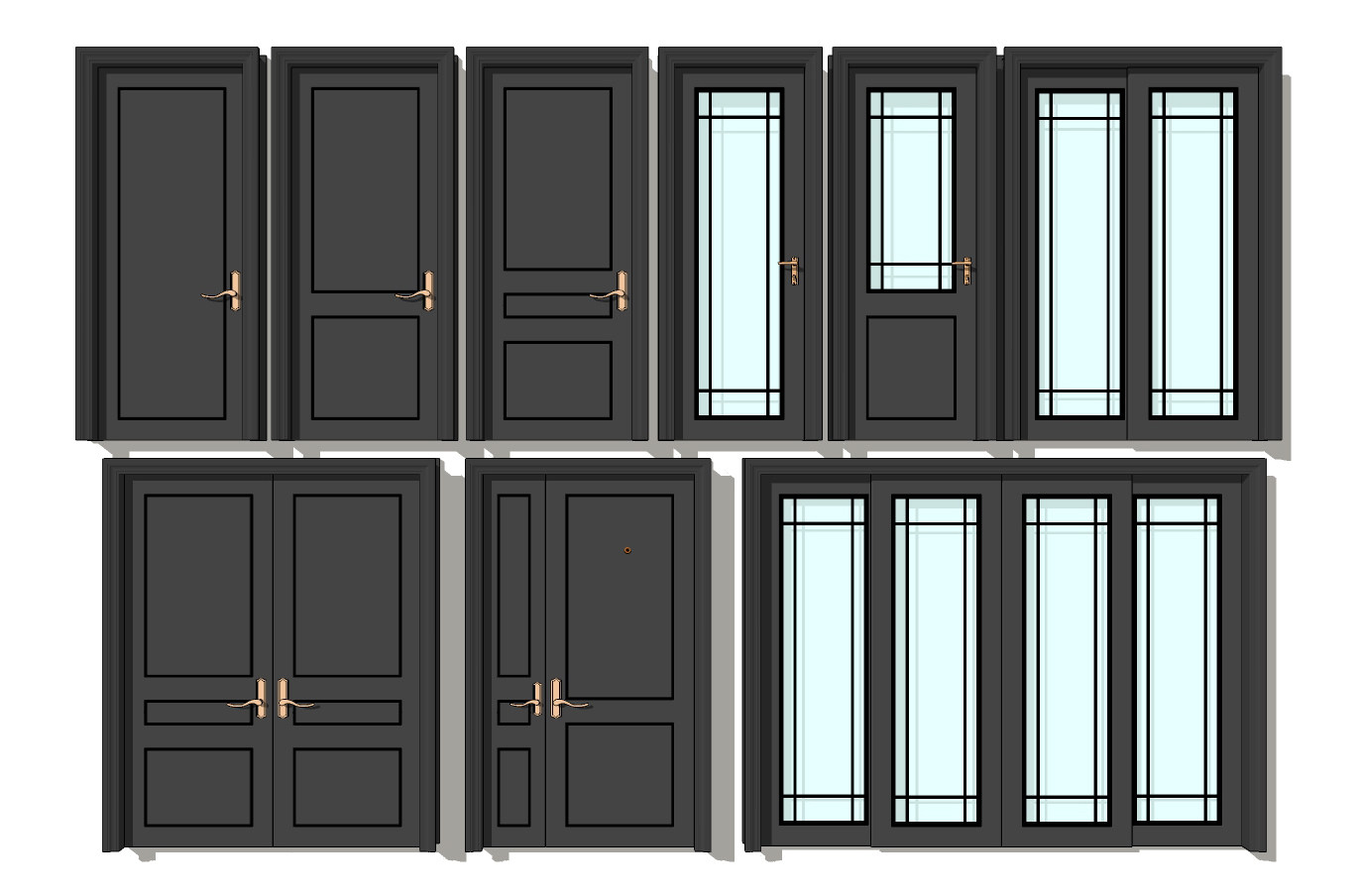 现代简欧式单开门双开门子母门，玻璃门组合su草图模型下载