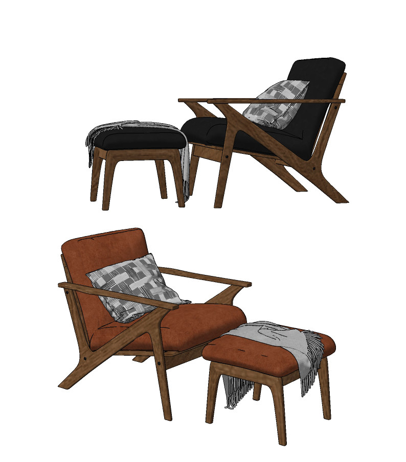 现代皮革休闲椅su草图模型下载