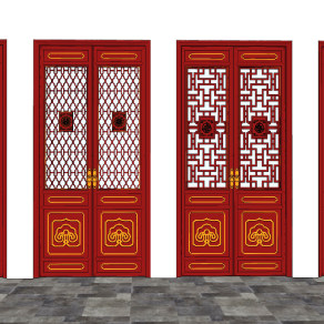 中式古典双开门,木花格，格栅su草图模型下载
