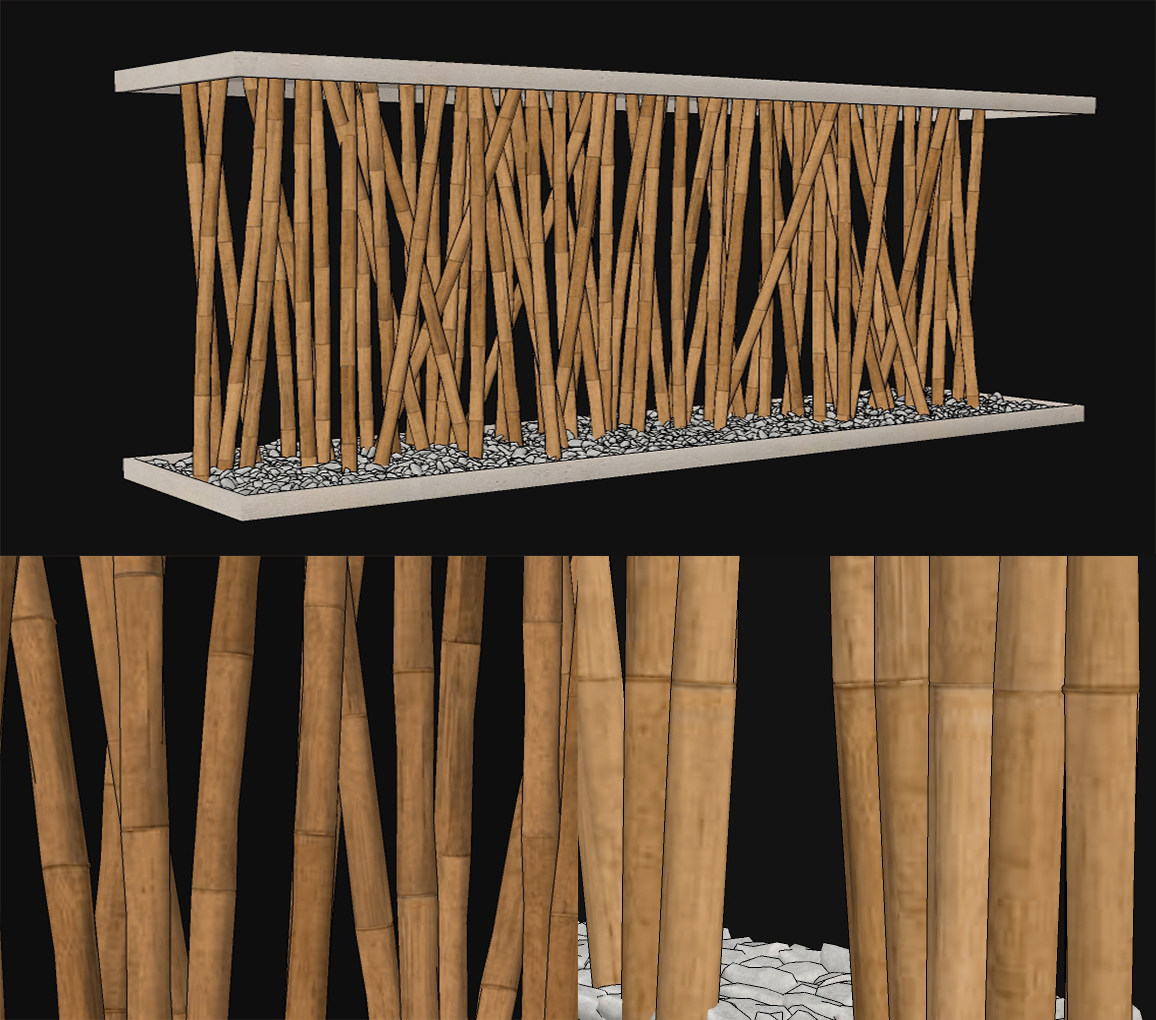 现代竹子竹竿，栅栏，隔断墙su草图模型下载