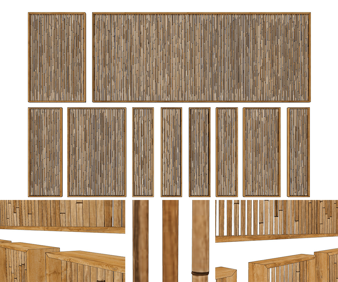 现代竹子，竹竿，屏风装饰 隔断装饰墙su草图模型下载