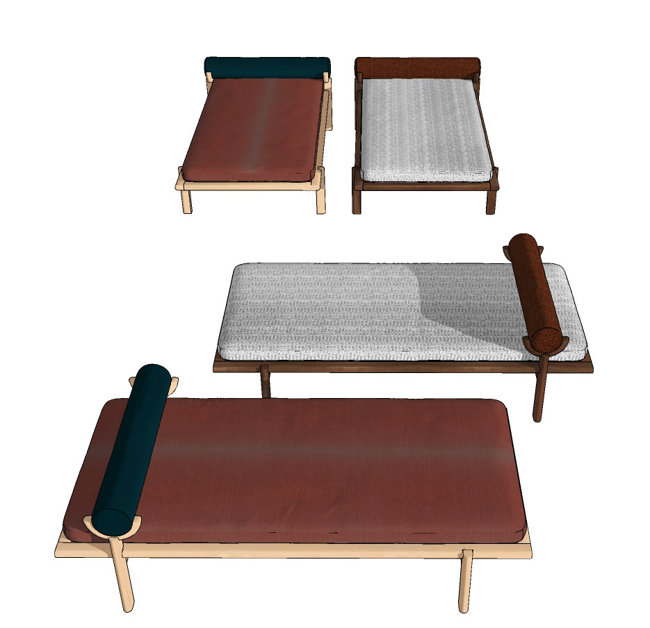 现代单人床 ,北欧风单人沙发凳su草图模型下载