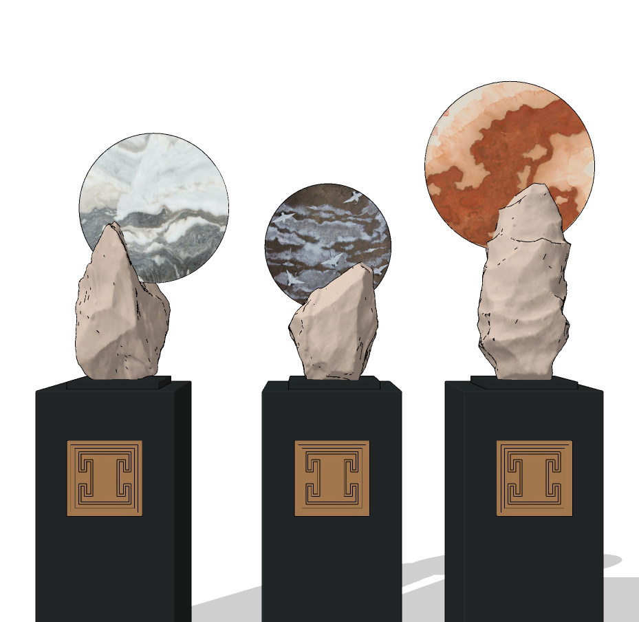 新中式石头雕塑摆件组合su草图模型下载