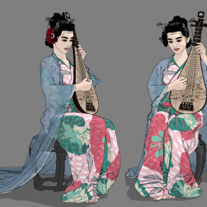 中式琵琶古装美女人物su草图模型下载
