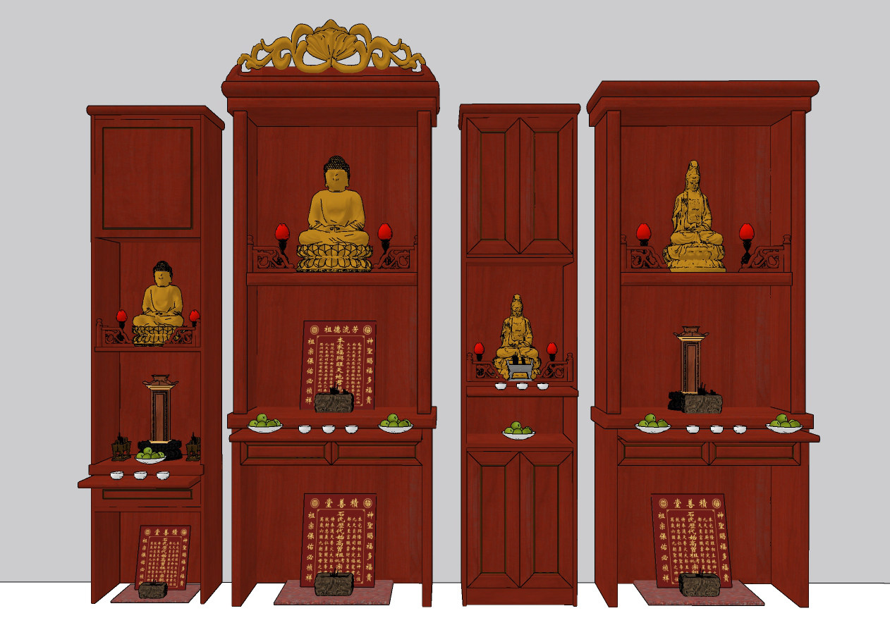 中式实木佛龛,神龛,神台柜su草图模型下载