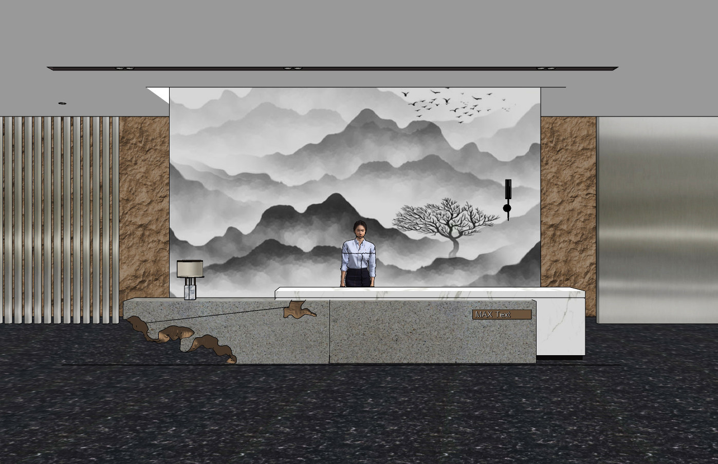 新中式售楼处前厅前台su草图模型下载