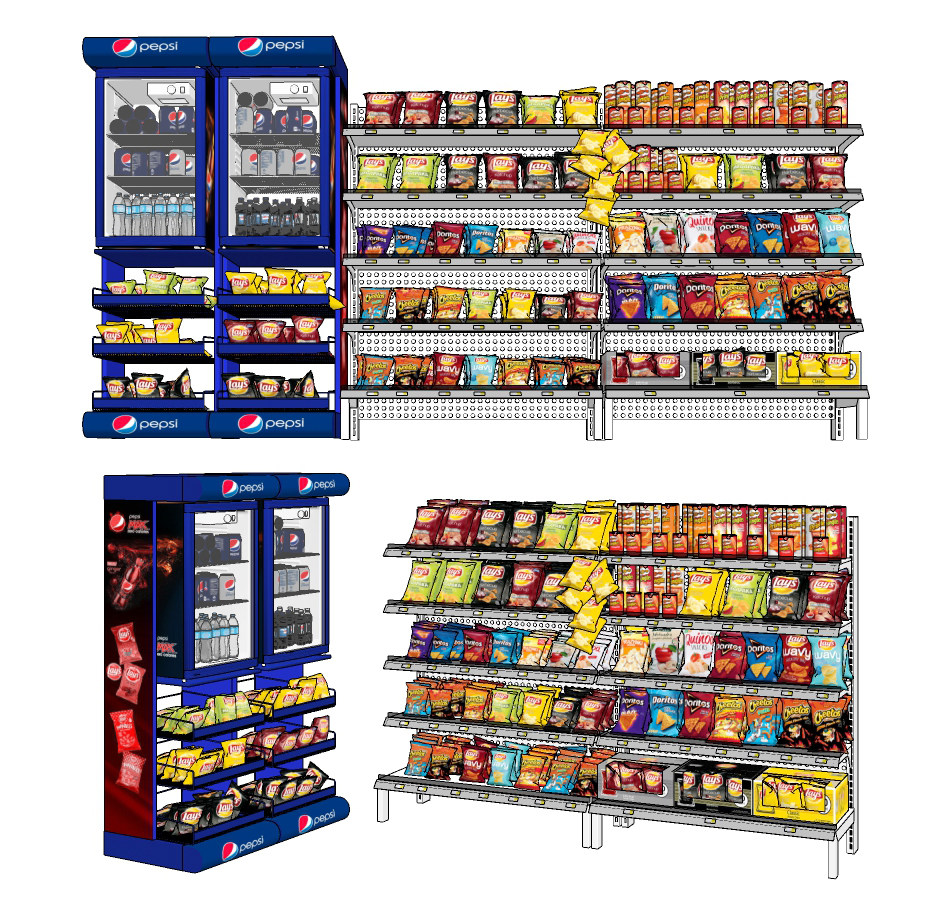 现代超市食品便利店货架,冰柜su草图模型下载