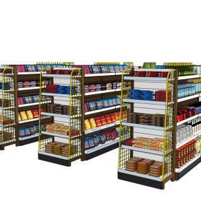 现代超市食品货架，货柜，展架su草图模型下载