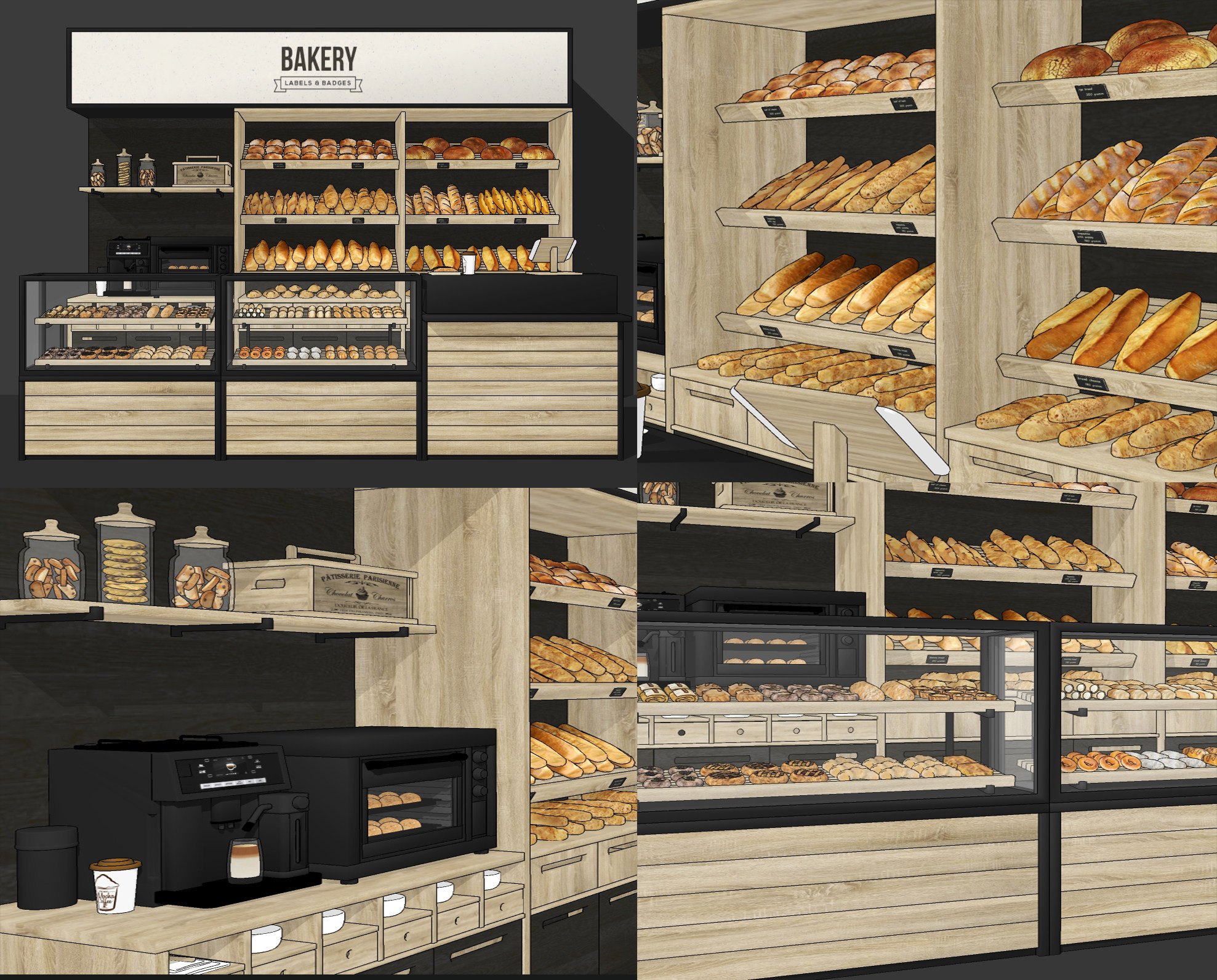 现代超市面包货架su草图模型下载