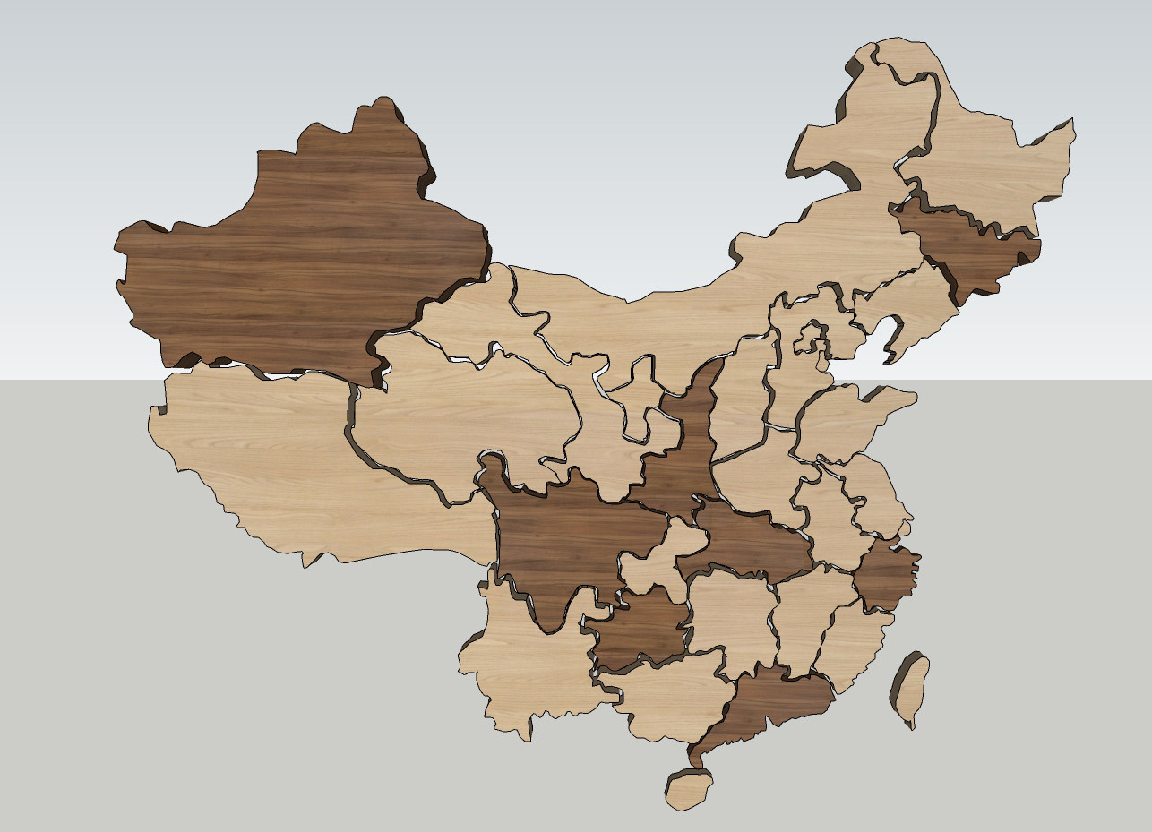 现代中国地图墙饰，挂饰挂件su草图模型下载