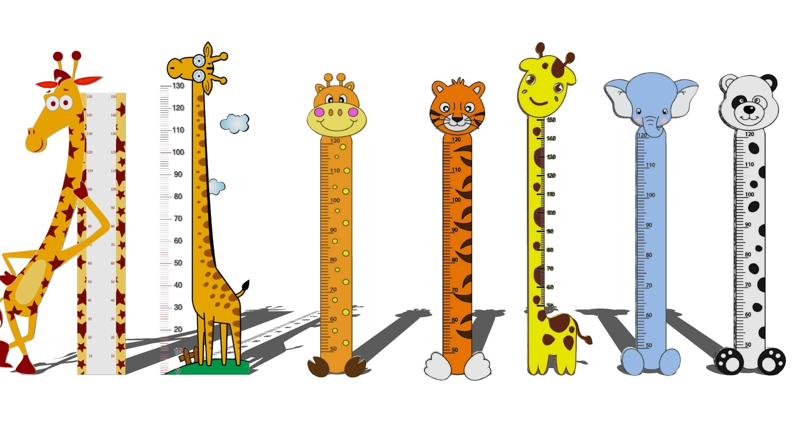 儿童房卡通造型长颈鹿量尺、身高尺，身高标尺墙贴su草图模型下载
