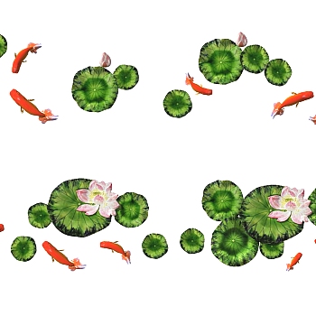 现代荷花，荷叶，鱼群金鱼墙饰挂件su草图模型下载