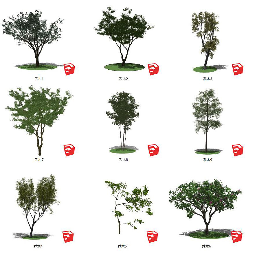 现代景观树，树木，乔木 (2)su草图模型下载