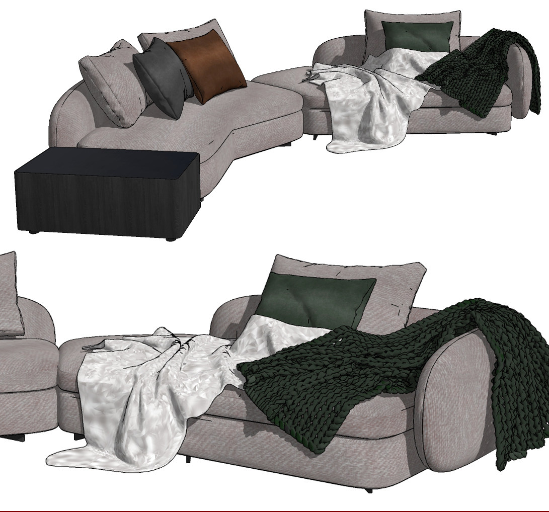 意大利 poliform 现代多人沙发su草图模型下载