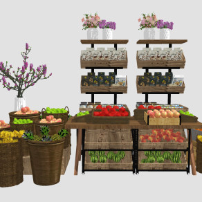 北欧水果展架，生鲜超市货架su草图模型下载