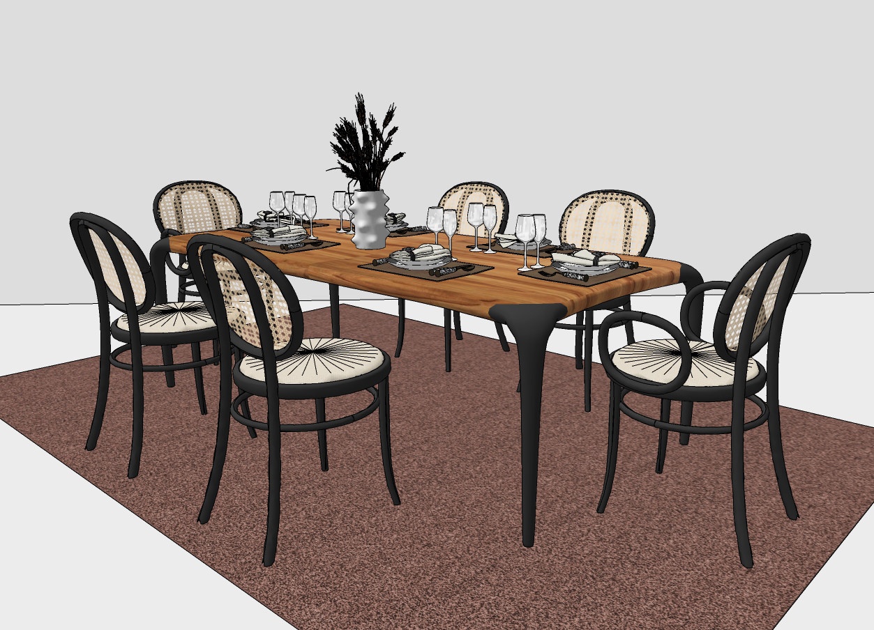 美式乡村户外铁艺原木条形餐桌椅su草图模型下载