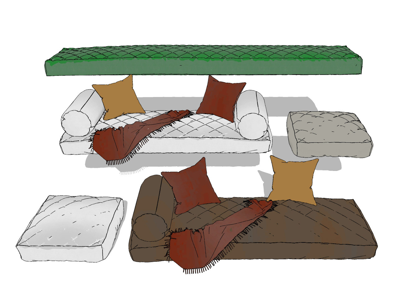 现代坐垫,沙发抱枕组合,su草图模型下载