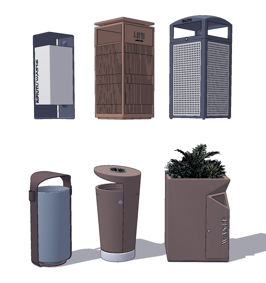 现代公共垃圾桶,垃圾箱su草图模型下载