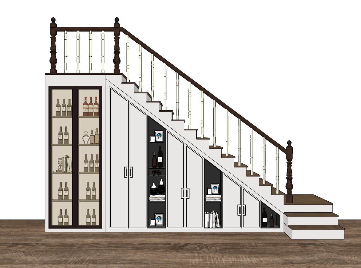 新中式储物柜楼梯su草图模型下载