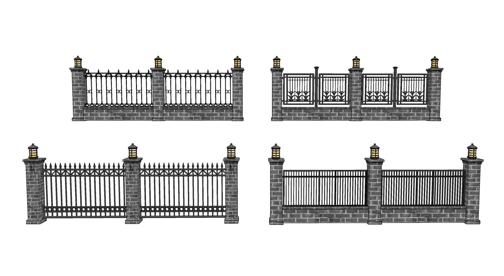 新中式铁艺围墙护栏su草图模型下载