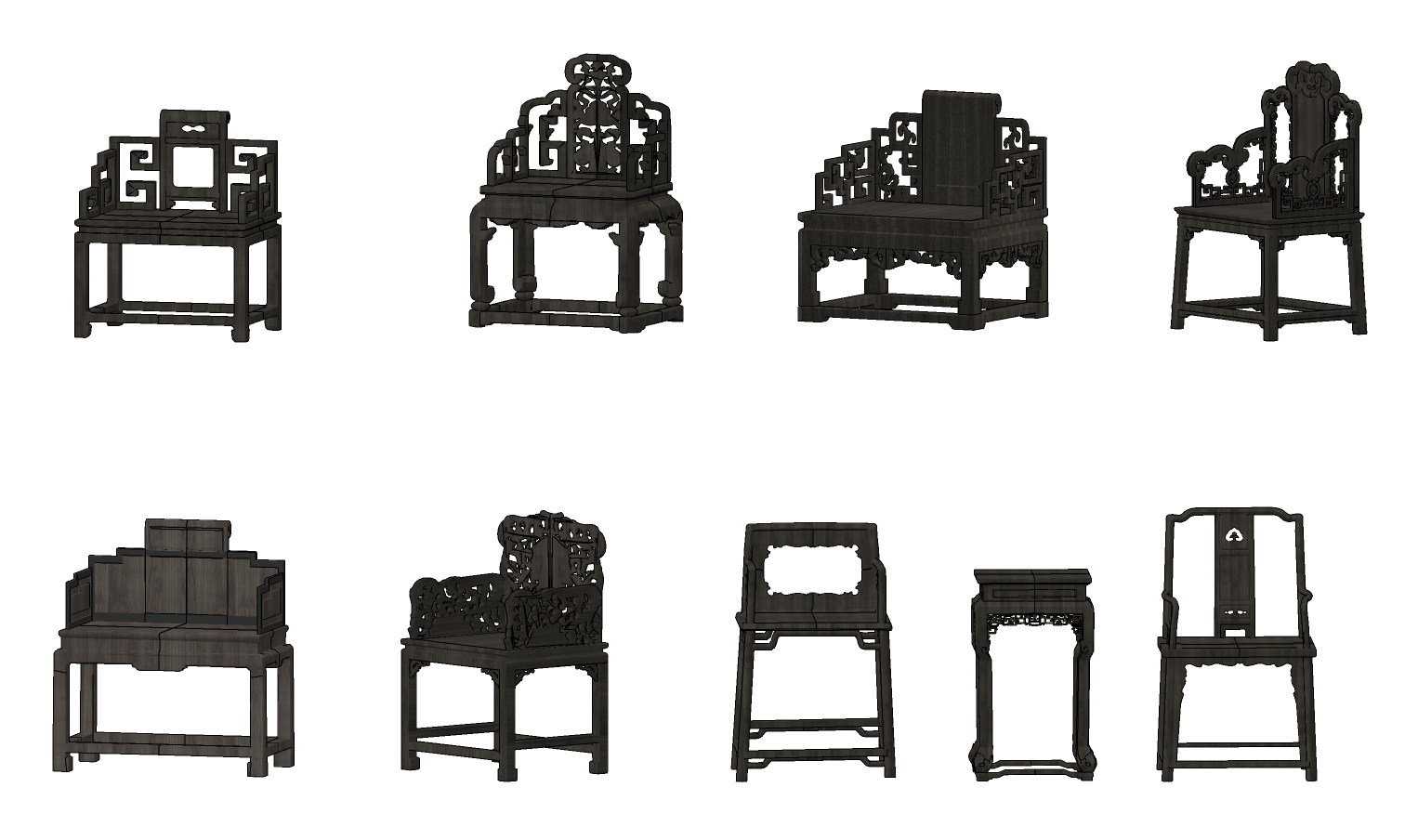 中式明清太师椅单椅su草图模型下载