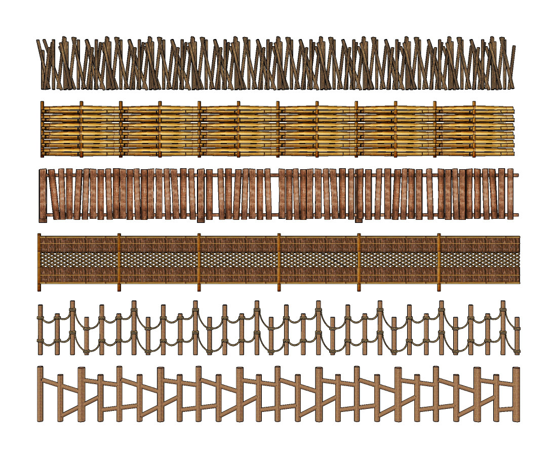 自然风木篱笆围栏su草图模型下载