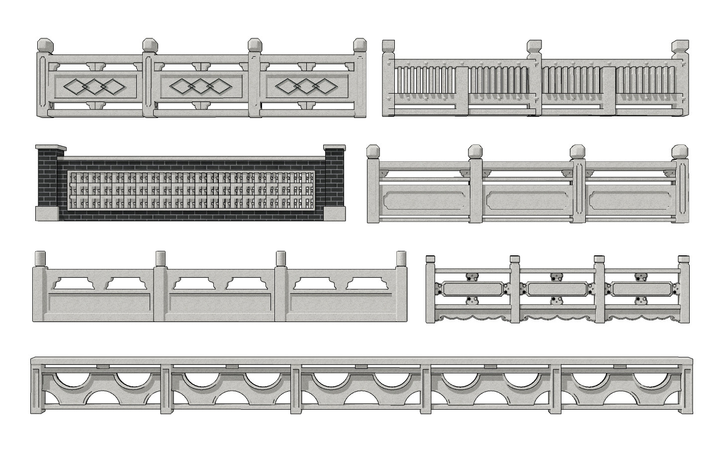新中式石材护栏围栏栅栏su草图模型下载