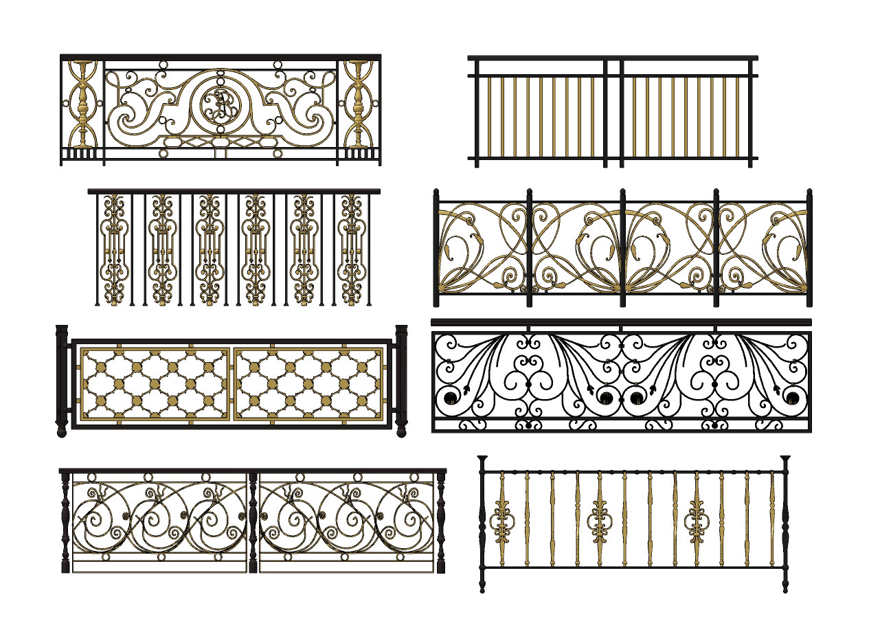 欧式古典金属栏杆护栏su草图模型下载