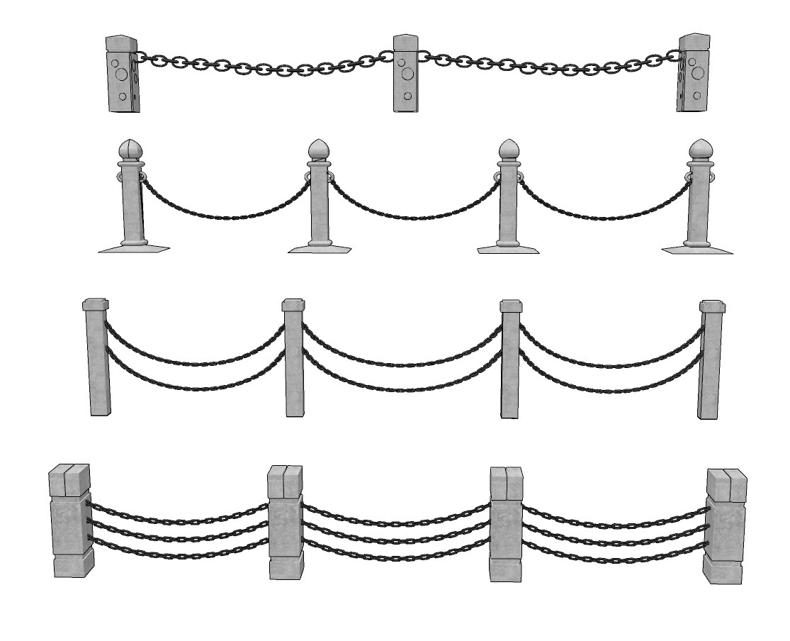 现代铁链护栏围栏su草图模型下载