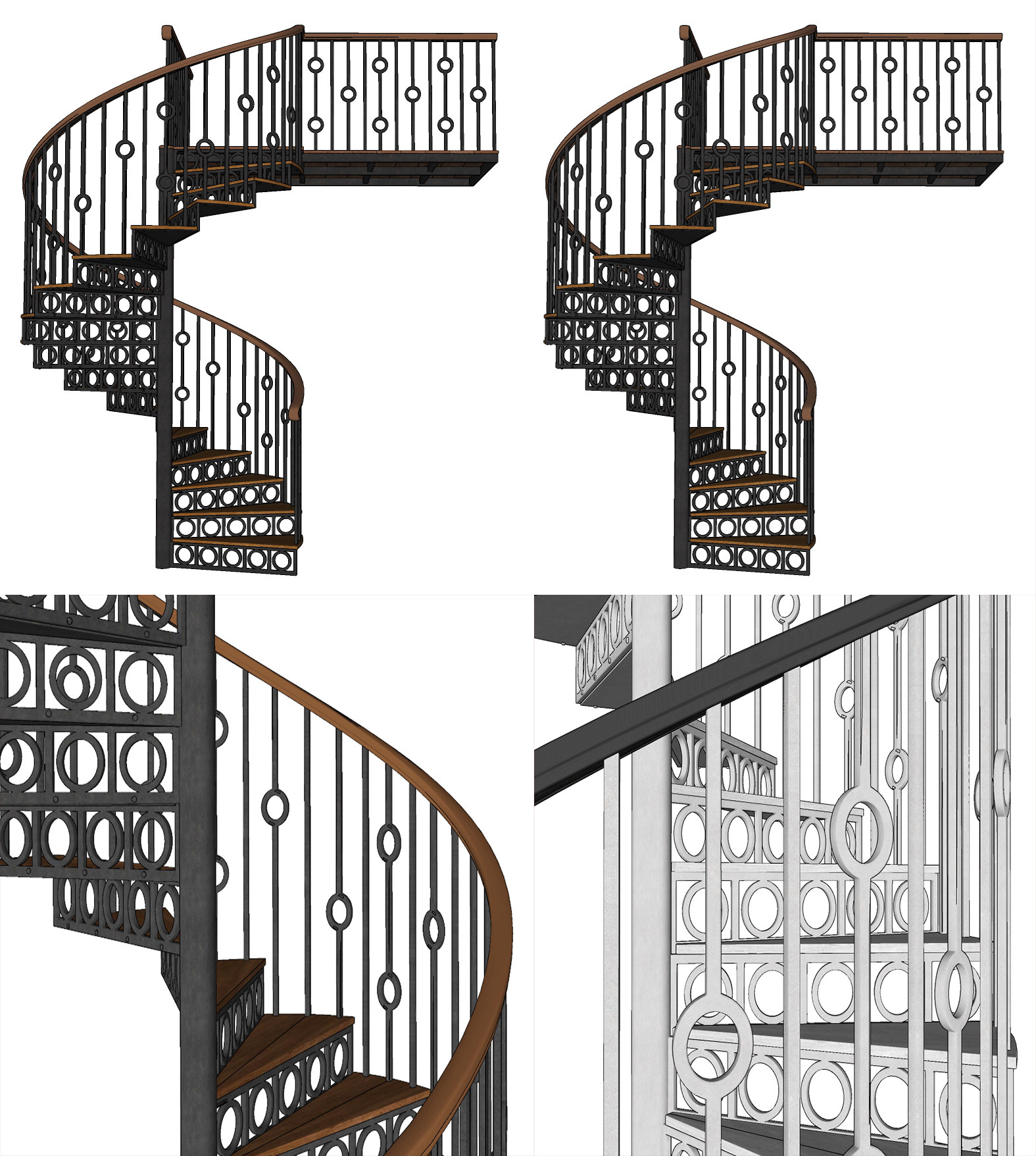 现代铁艺旋转楼梯su草图模型下载